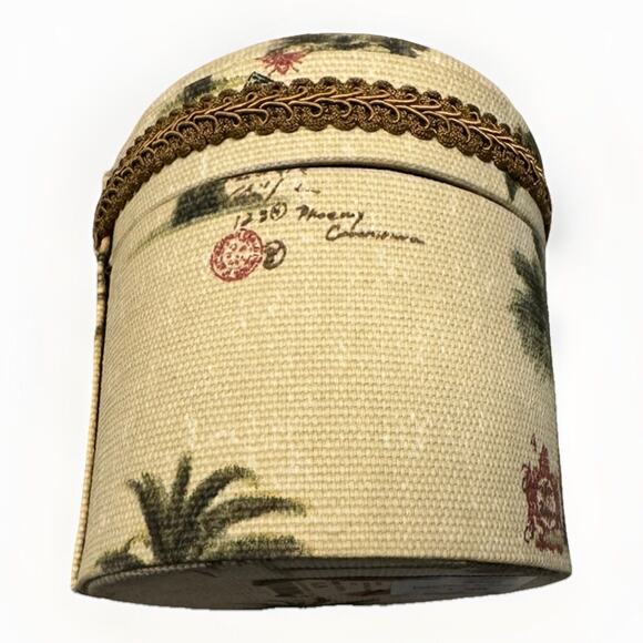 Coastal Design Tapestry Covered Oval Trinket Jewelry Sewing Box - Picture 6 of 8